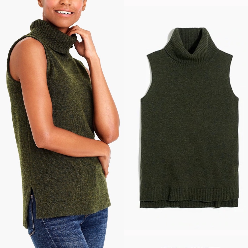 Sleeveless Turtleneck Sweater Tank JCrew Green